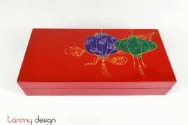 Red rectangle lacquer box hand-painted with lantern 12*25*H5 cm